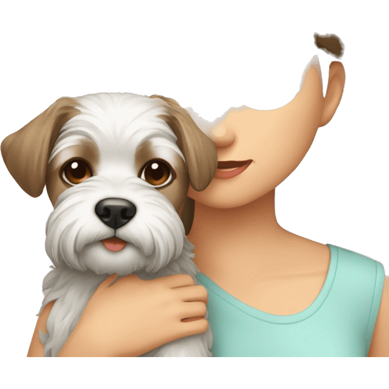 Menina com uma cachorra shitzu de laço cor clara  emoji