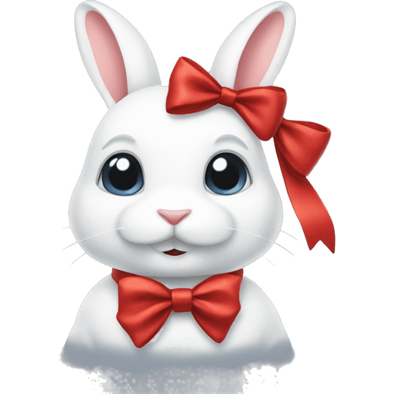 White rabbit with a red bow on its neck  emoji