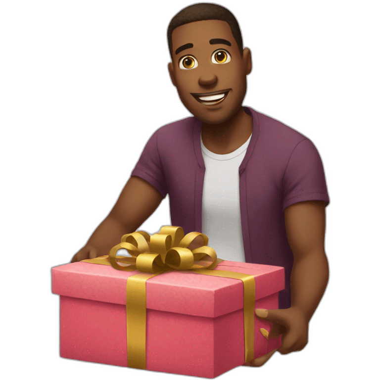 guy opening gift love emoji