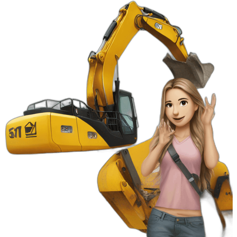 Girl in front of excavator emoji