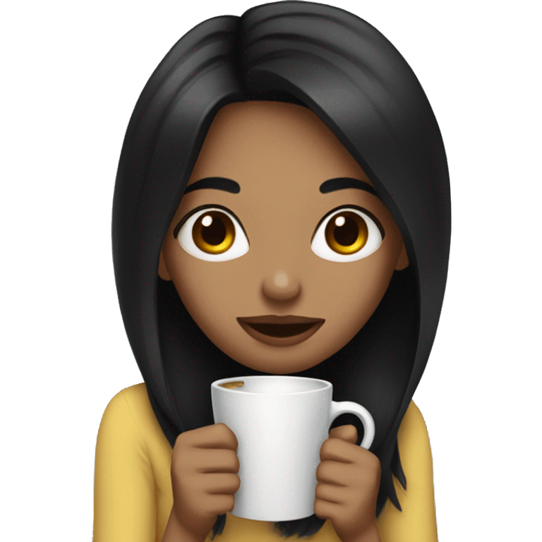 Girl with black hair drinking coffee emoji