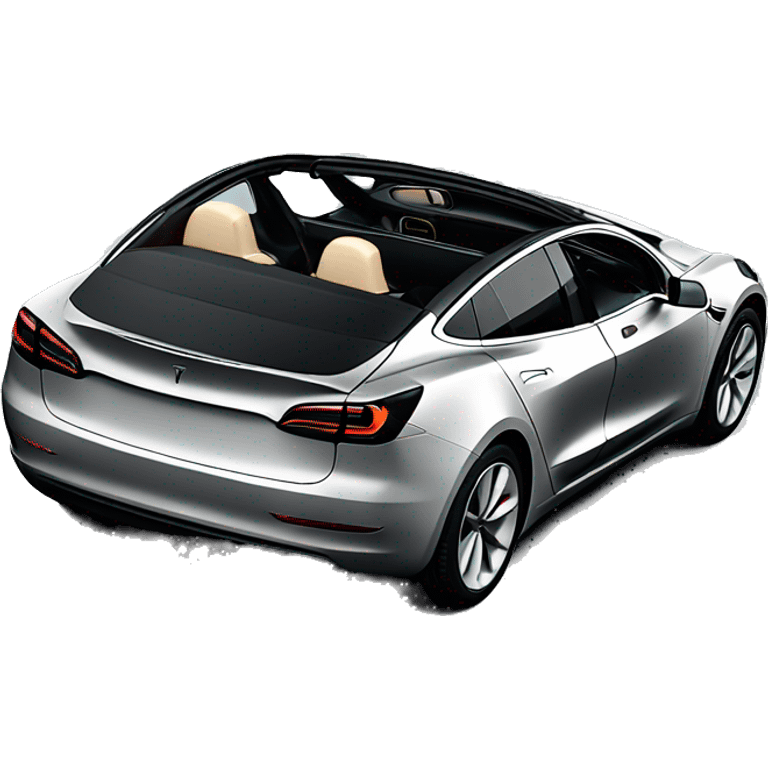 Hyper realistic, open top, black, Tesla Model 3, black upholstery, top right view emoji