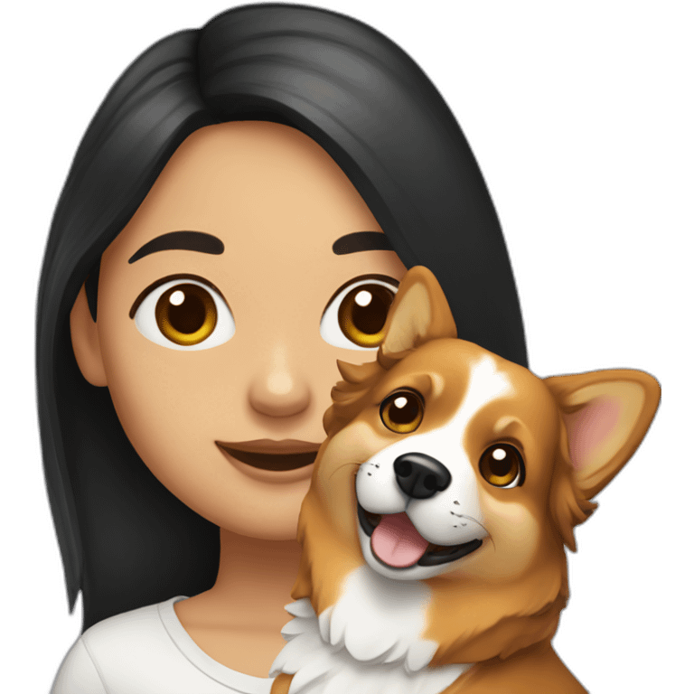 girl with long dark hair with corgi emoji