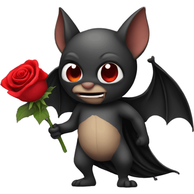 a bat holding a red rose emoji