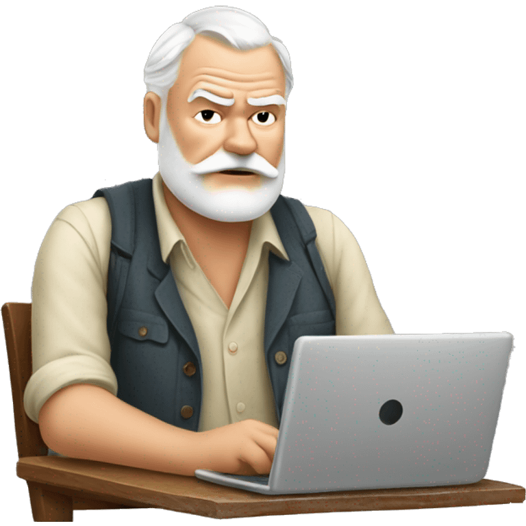 Ernest Hemingway using laptop emoji