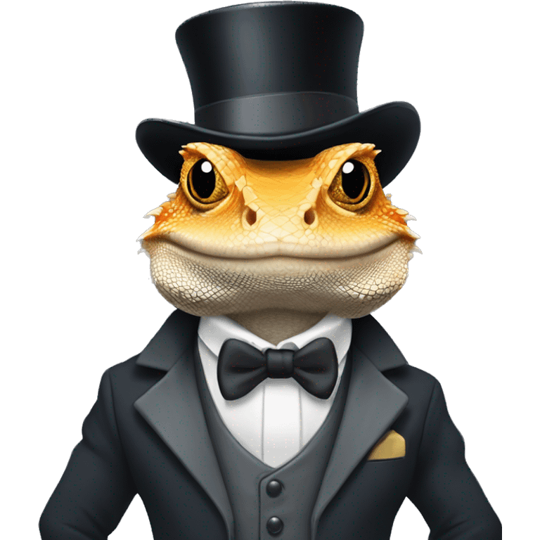 Bearded dragon Lizerd wearing a suit with a top hat emoji