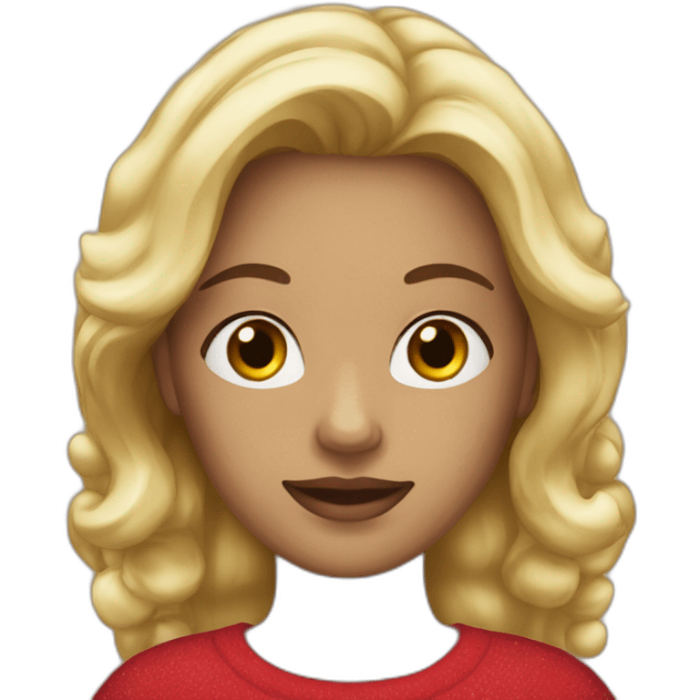 Woman with blonde hair brown eyes holding Christmas decorations emoji