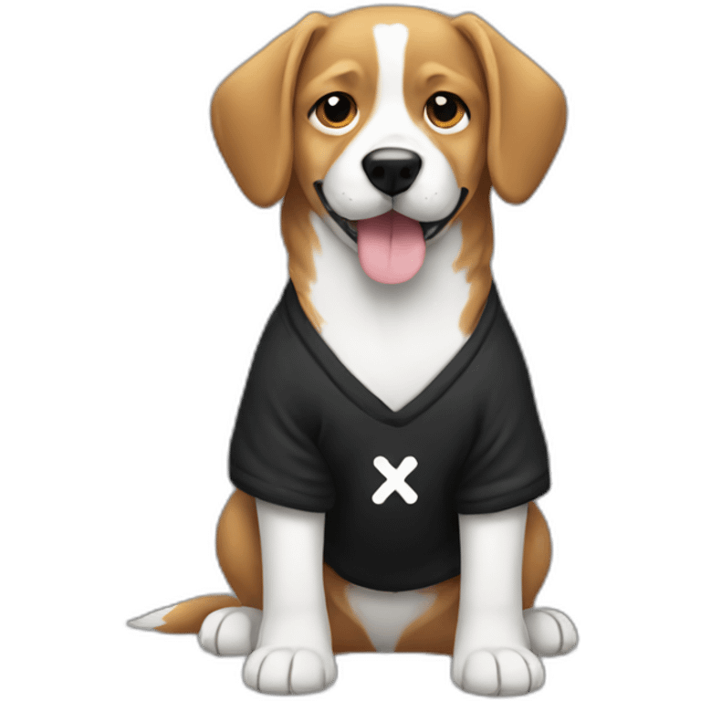 dog wearing a black sweatshirt with a white x on it emoji