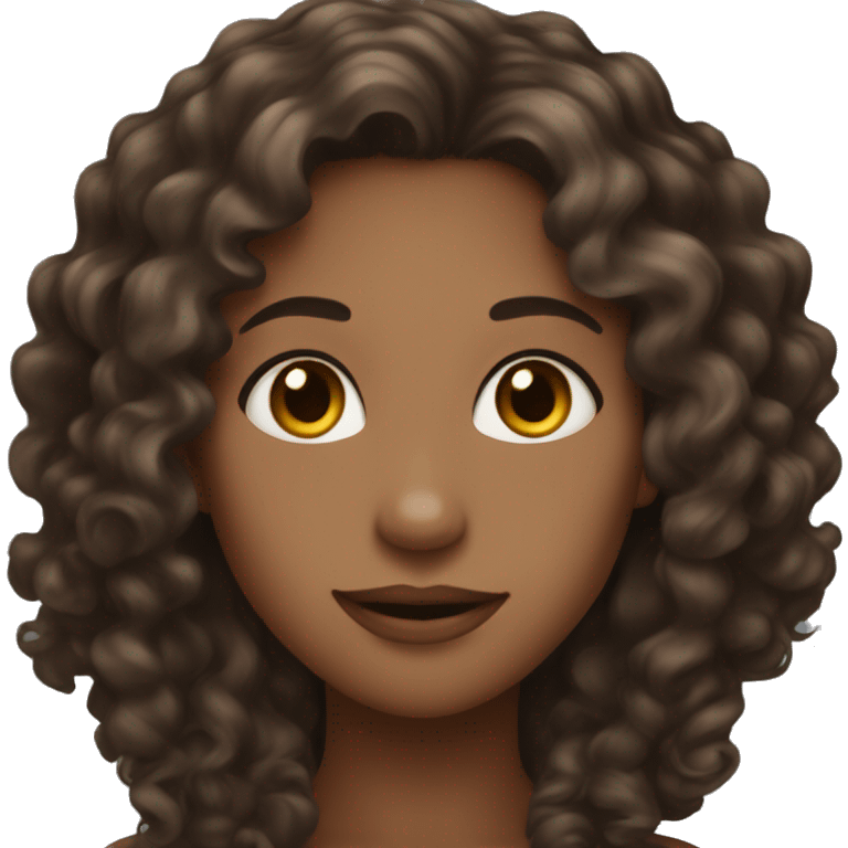 pretty brown woman with long curly dark brown hair and blushing emoji