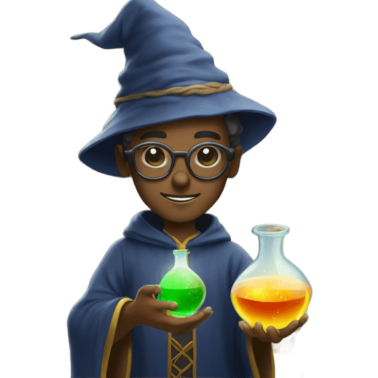 Young male wizard mixing potions and wearing sunglasses emoji