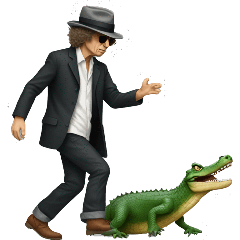 Bob dylan stomping on an alligator emoji