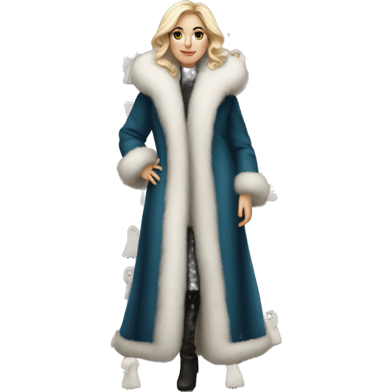 White Woman wearing big full length fur coat emoji