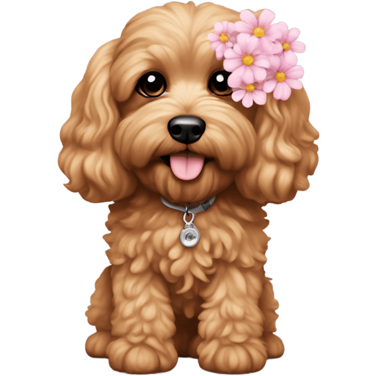  Cavapoo with light pink flower  emoji