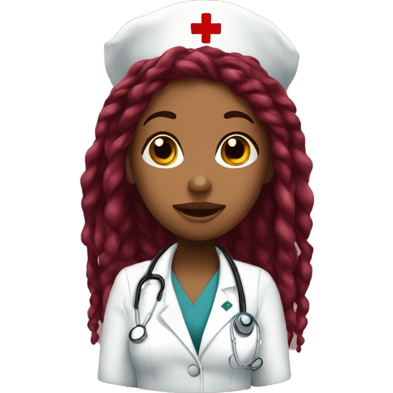 Brown skin girl  nurse with  burgundy dreadlocks blowing kisses emoji