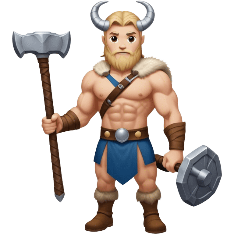 Viking norwegian goat in full height like a man with thors hammer emoji