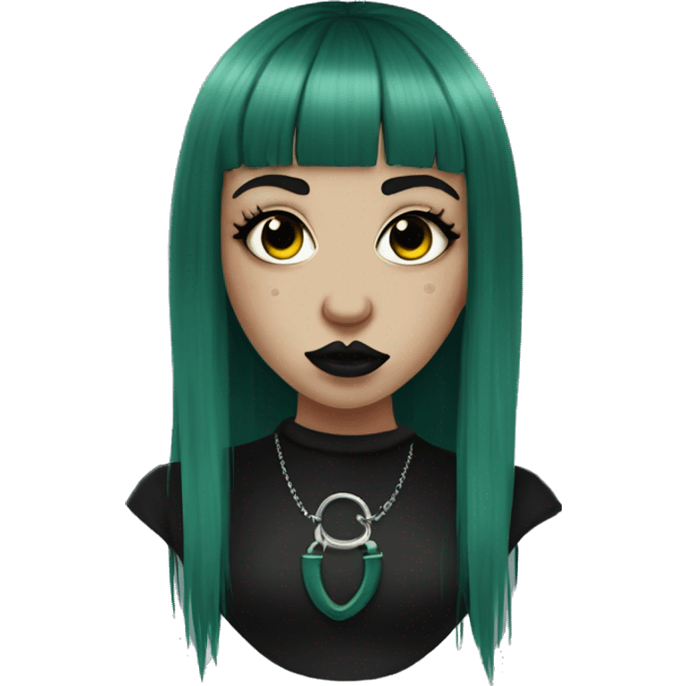 big septum piercing goth girl dark green bangs emoji