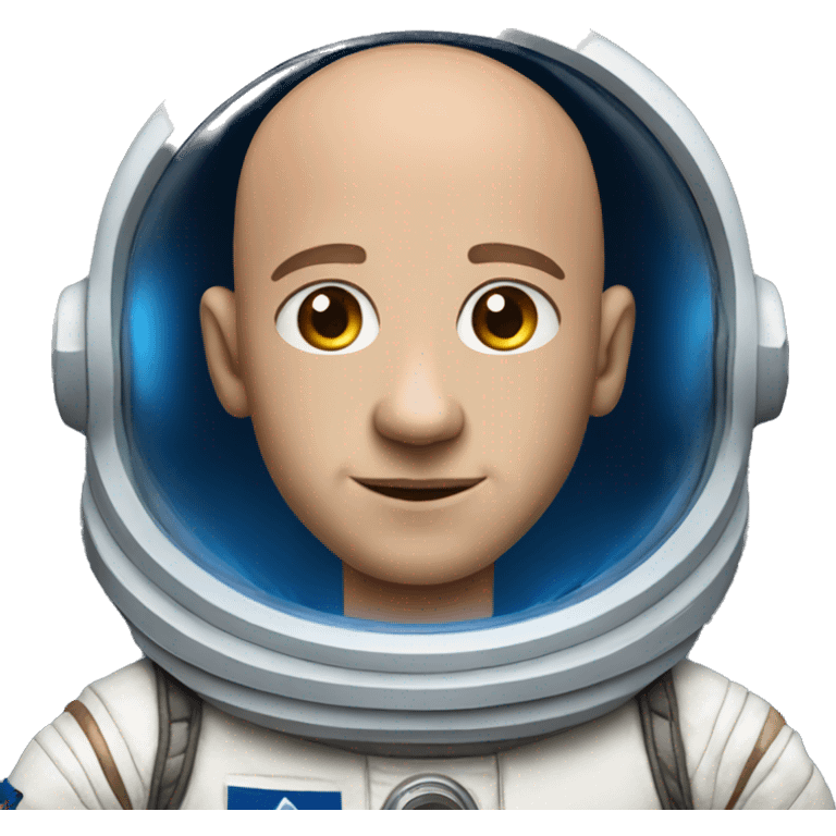 a man with blue eyes, bald,wearing an astronaut costume emoji