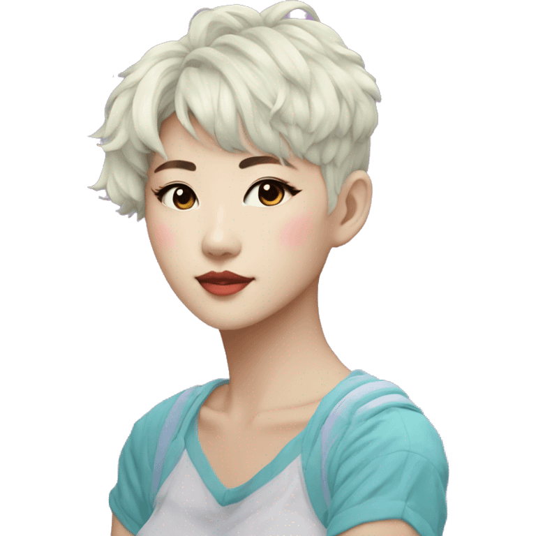 a short-haired Taiwanese lesbian with vaporwave style, emoji