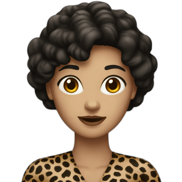 white dark-haired woman dressed in leopard emoji