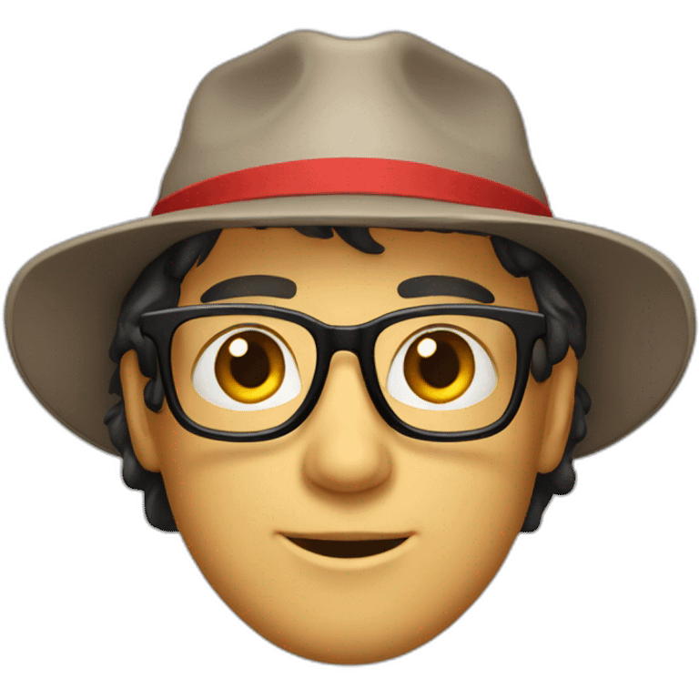 white guy with dark hairs and glasses, red polo and a hat emoji