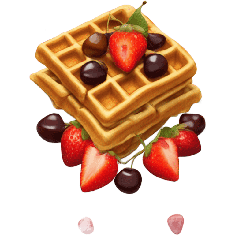 waffles with strawberries and cherries emoji