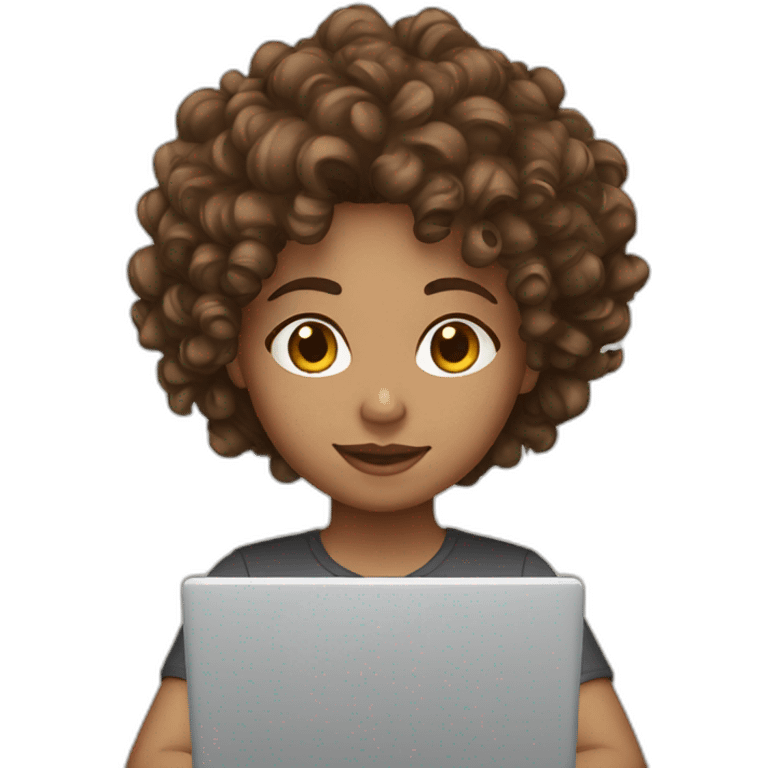 brown curly hair white skin working on laptop emoji