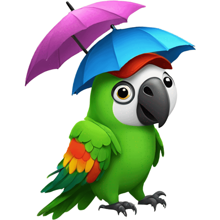 Talking parrot with panda wearing hats and umbrellas  emoji