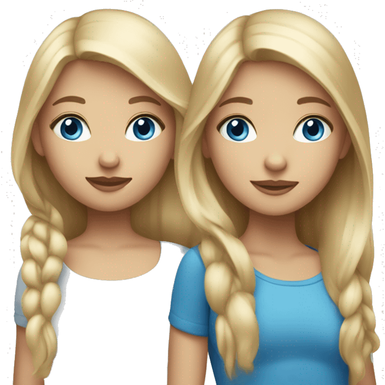 Two girls: first blond hair and blue eyes ,second brown hair and blue eyes emoji