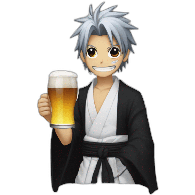 Ichigo Kurosaki in bankai form with a beer in his hands. emoji