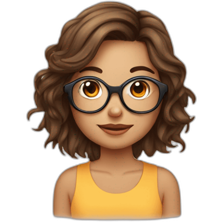 Fille avec cheveux court bruns et avec des lunettes rondes emoji