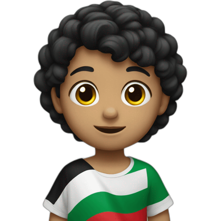 3 year old boy black hair waving Palestine flag emoji