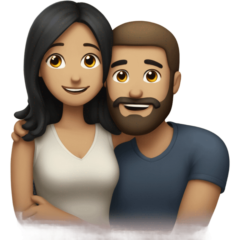 A guy with a beard hugging a girl with dark hair  emoji