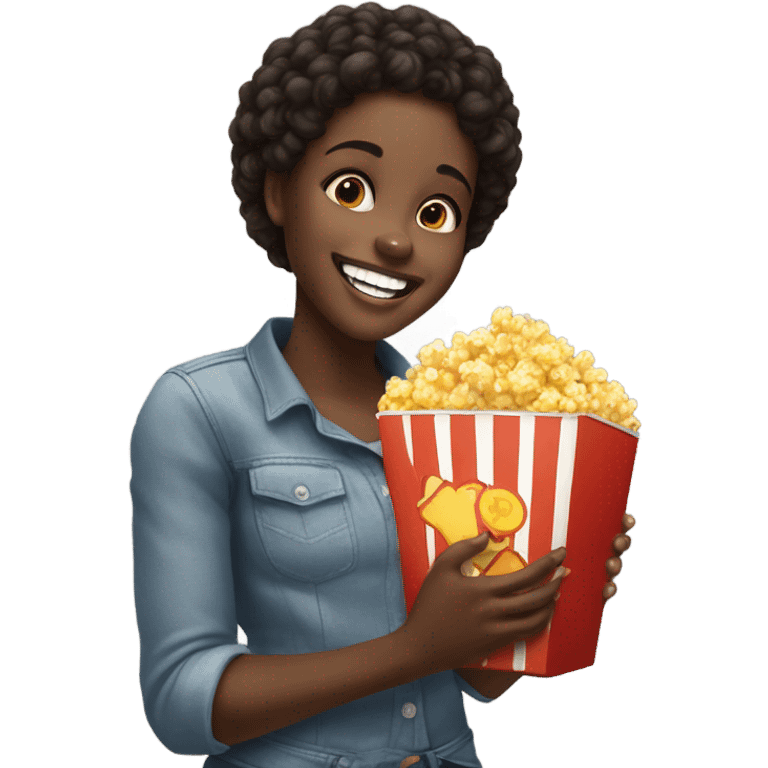 Black girl eating￼ popcorn emoji