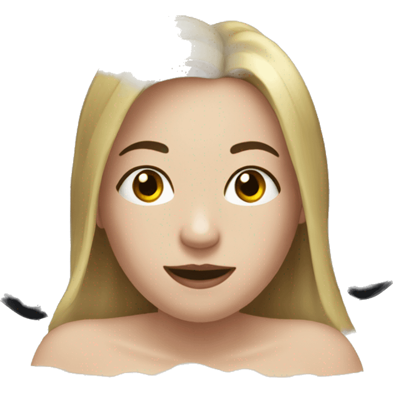 a white woman with dark hair in Bathtub black balloons around her  emoji