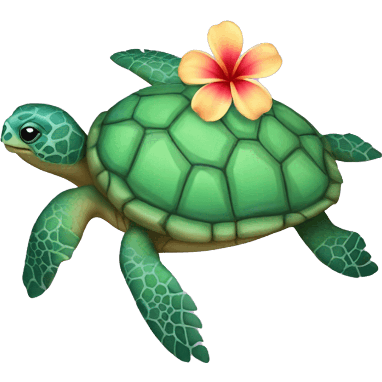 Sea turtle wearing Hawaiian flower necklace emoji