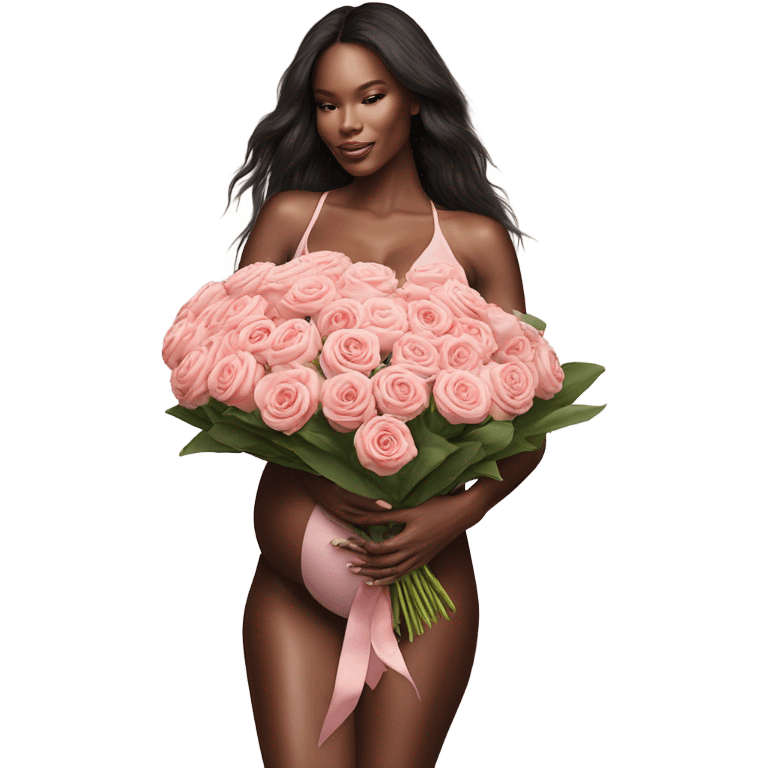 Photo of a Victoria secret model pregnant posing with flowers on a pregnancy shoot emoji