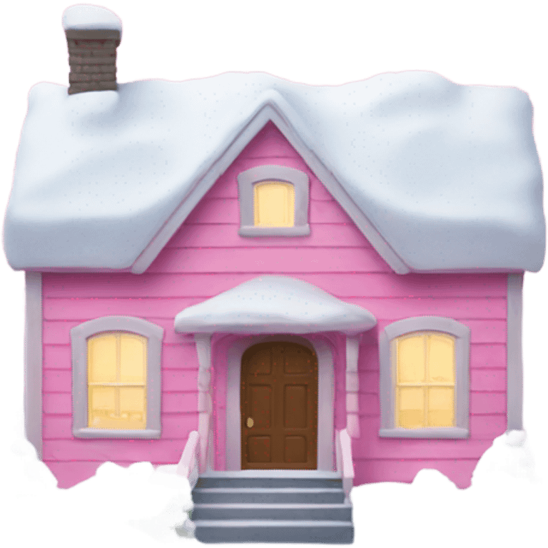 Pink house with snow emoji