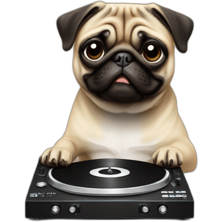 Dog pug djing on turntables emoji