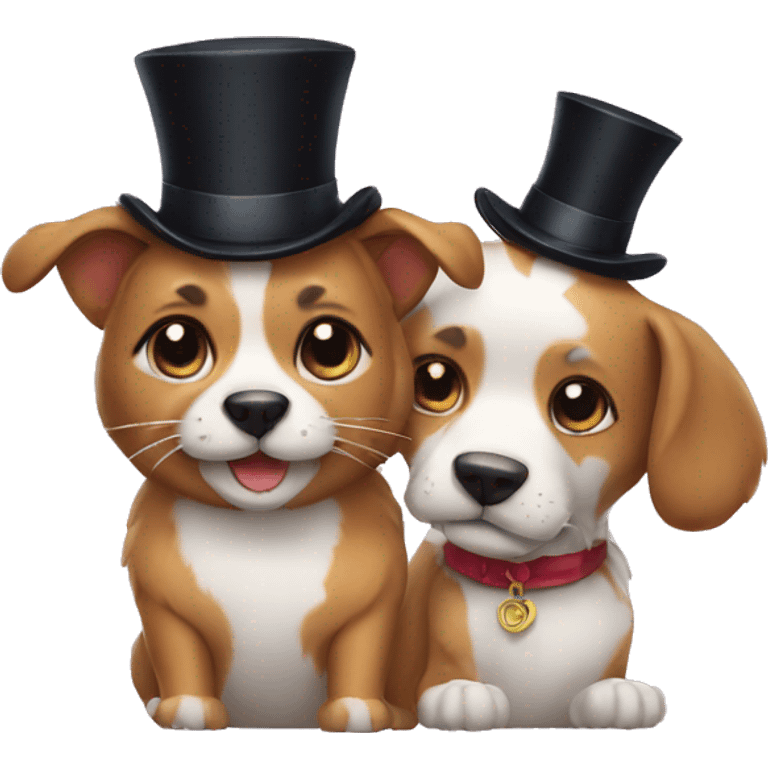 Dog and cat with a top hat  emoji