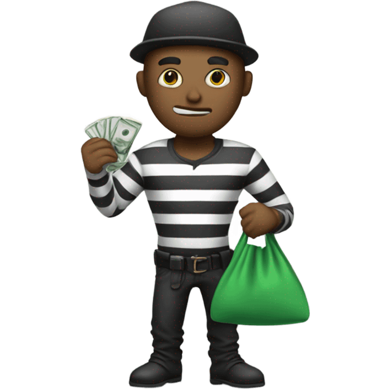 Robber with strips on his shirt and a bag of money emoji