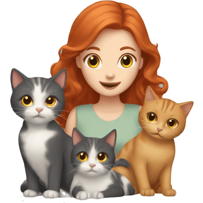 redhead girl with cats emoji