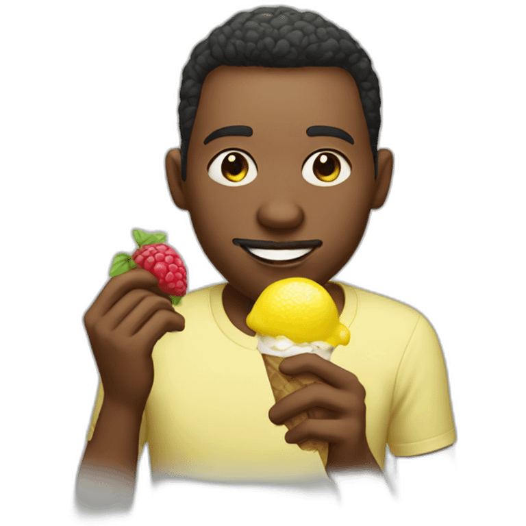 man with a lemon face eating raspberry gelato emoji