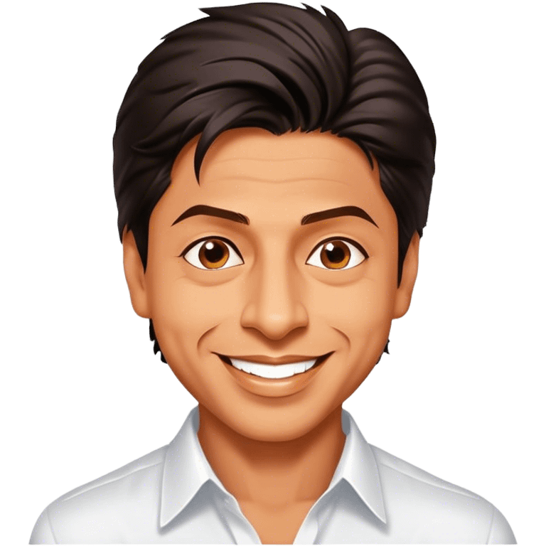 Cinematic Realistic Shah Rukh Khan Pop Culture Emoji, showcasing the charismatic charm of the Bollywood superstar rendered with lifelike detail and captivating lighting. emoji