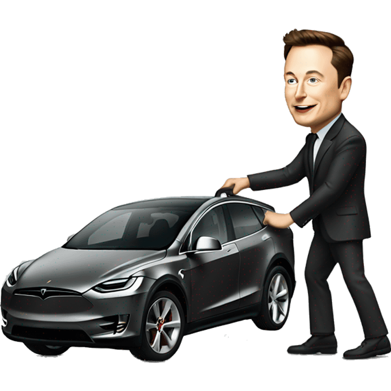 Elon Musk pushing a car break pedal emoji