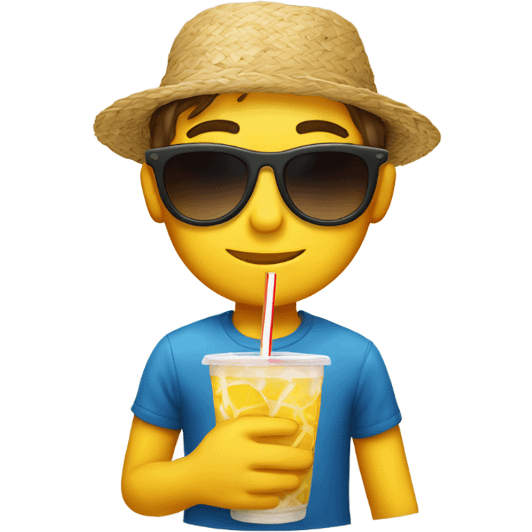 boy with sunglasses and straw in drink emoji