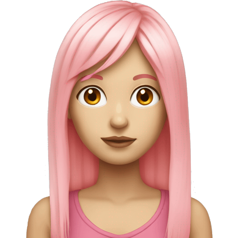 white girl with orange long hair and bangs wearing pink  emoji