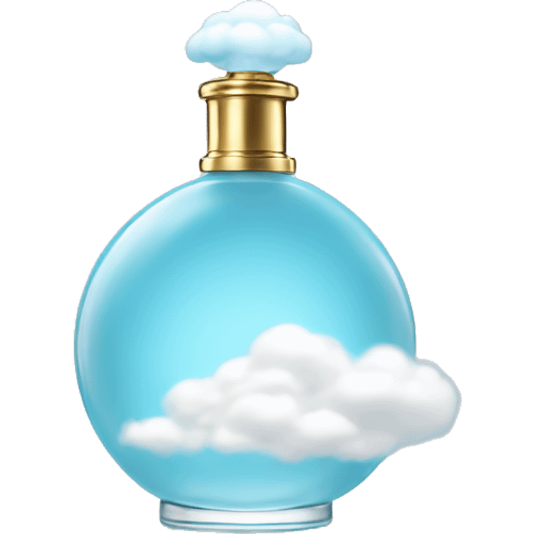 light blue round perfume bottle with large white cloud decoration at its base emoji