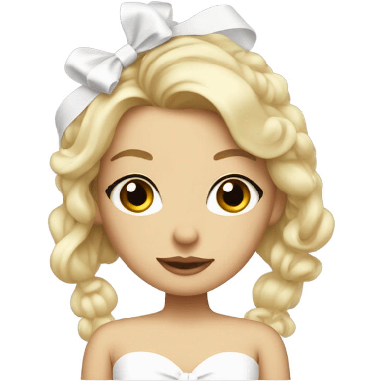 coquette blonde with white bow on hair and white dress emoji