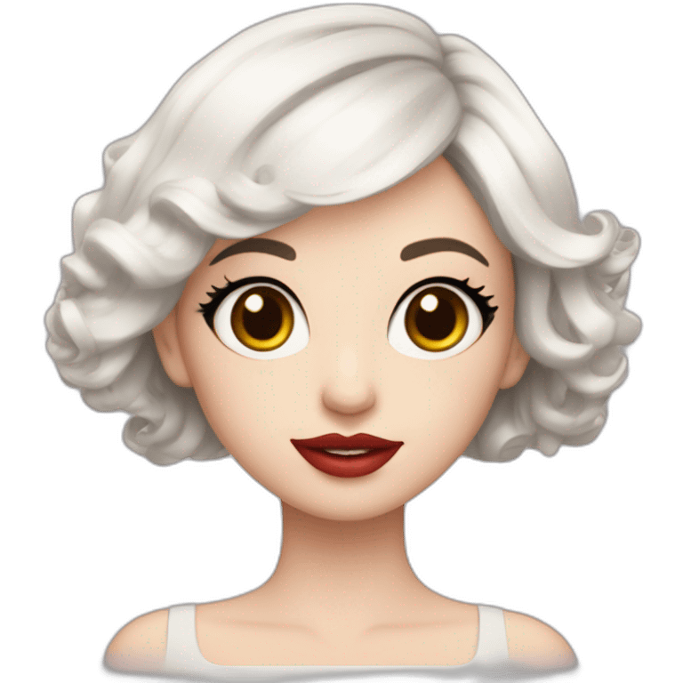 beautiful-young-woman,white-hair,square-hair,white-skin,oval-face,big-eyes,black eyes, redlips emoji