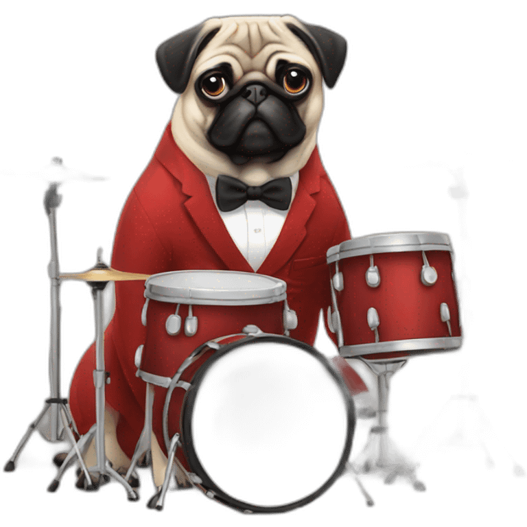 Pug with bow tie playing drums emoji